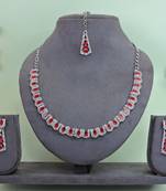 Red color rhodium plating festive wear designer necklace set