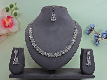 White color rhodium plating festive wear designer necklace set 1