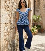 Blue cotton printed top for women