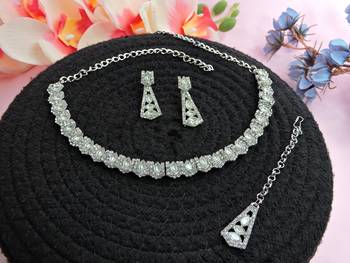 White color rhodium plating festive wear designer necklace set 2