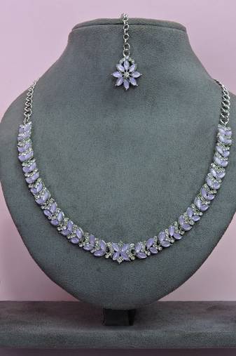 Purple color rhodium plating festive wear designer necklace set