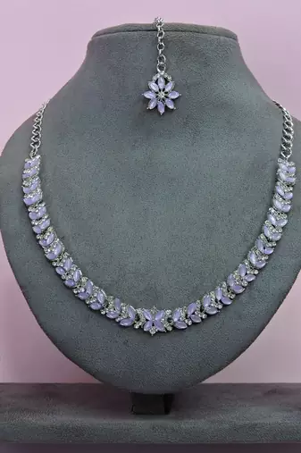 Purple color rhodium plating festive wear designer necklace set
