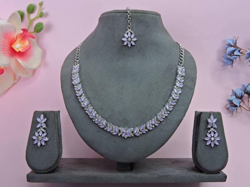 Purple color rhodium plating festive wear designer necklace set