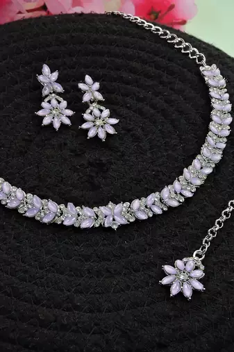 Purple color rhodium plating festive wear designer necklace set