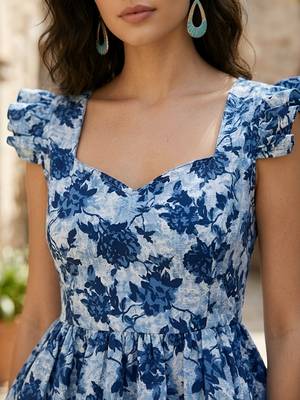 Blue cotton printed top for women 4