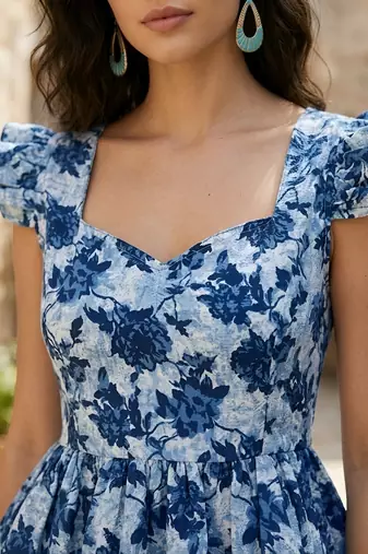 Blue cotton printed top for women
