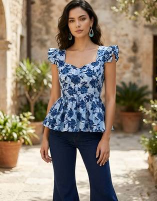 Blue cotton printed top for women 5