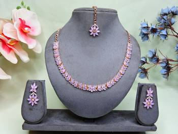 Pink color rhodium plating festive wear designer necklace set 1