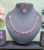 Pink color rhodium plating festive wear designer necklace set