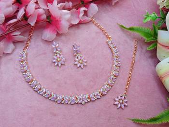 Pink color rhodium plating festive wear designer necklace set 2