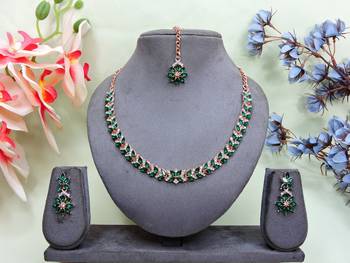 Green color rhodium plating festive wear designer necklace set 1