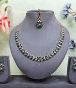 Green color rhodium plating festive wear designer necklace set