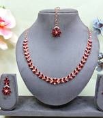 Maroon color rhodium plating festive wear designer necklace set