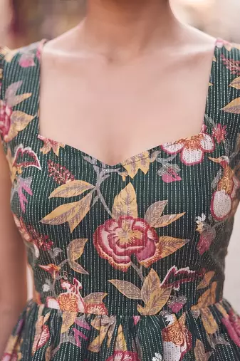 Green cotton printed top for women