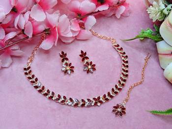 Maroon color rhodium plating festive wear designer necklace set 2