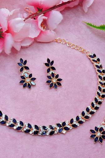 Pink color rhodium plating festive wear designer necklace set