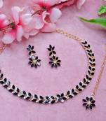 Pink color rhodium plating festive wear designer necklace set