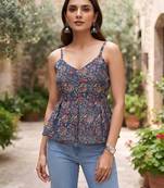 Blue cotton printed top for women