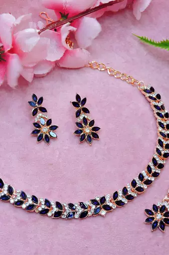 Pink color rhodium plating festive wear designer necklace set