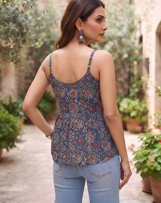 Blue cotton printed top for women 2