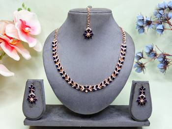 Blue color rhodium plating festive wear designer necklace set 2