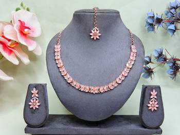 Pink color rhodium plating festive wear designer necklace set 1