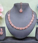 Pink color rhodium plating festive wear designer necklace set
