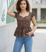 Black cotton printed top for women