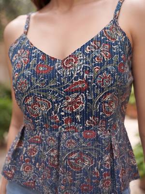 Blue cotton printed top for women 5
