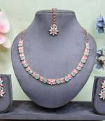 Green color rhodium plating festive wear designer necklace set