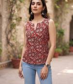 Maroon cotton printed top for women