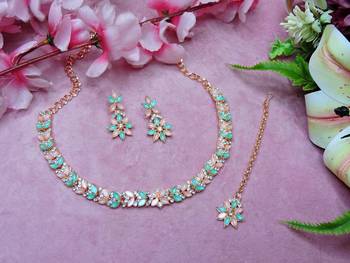 Green color rhodium plating festive wear designer necklace set 2