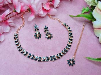 Green color rhodium plating festive wear designer necklace set 2