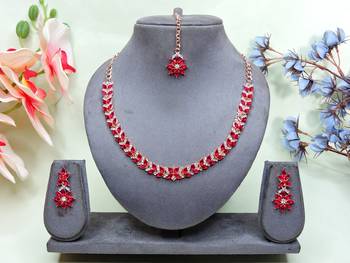 Pink color rhodium plating festive wear designer necklace set 1