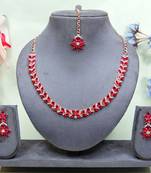 Pink color rhodium plating festive wear designer necklace set