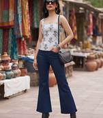 Grey cotton printed top for women
