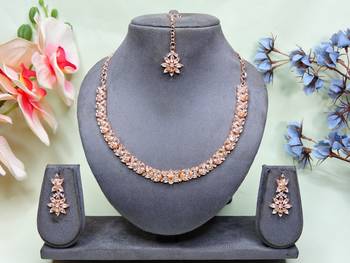 Pink color rhodium plating festive wear designer necklace set 1