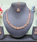 Pink color rhodium plating festive wear designer necklace set
