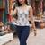 Grey cotton printed top for women