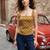 Mustard cotton printed top for women