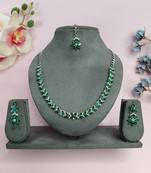 Green color rhodium plating festive wear designer necklace set