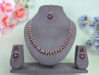 Maroon color rhodium plating festive wear designer necklace set 1