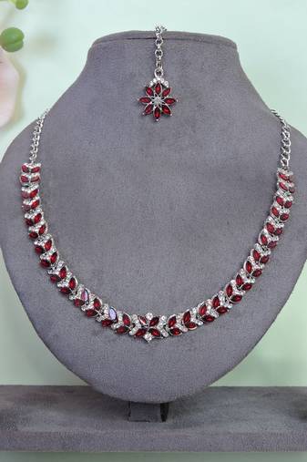 Maroon color rhodium plating festive wear designer necklace set