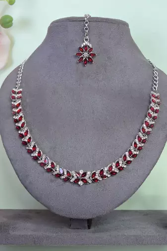 Maroon color rhodium plating festive wear designer necklace set