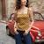 Mustard cotton printed top for women