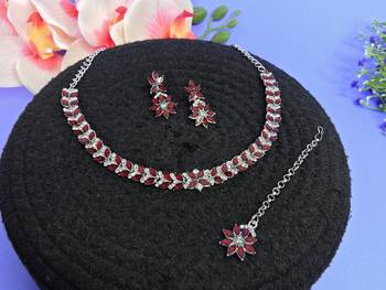 Maroon color rhodium plating festive wear designer necklace set 2