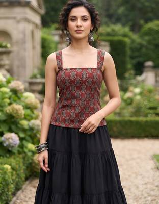 Maroon cotton printed top for women 1