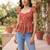 Red cotton printed top for women