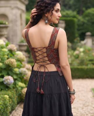 Maroon cotton printed top for women 2