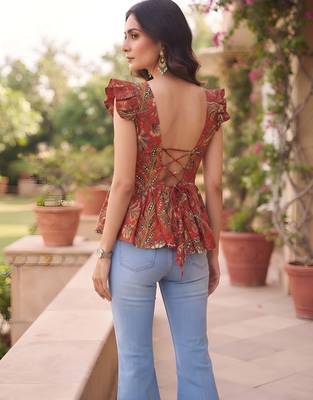 Red cotton printed top for women 2